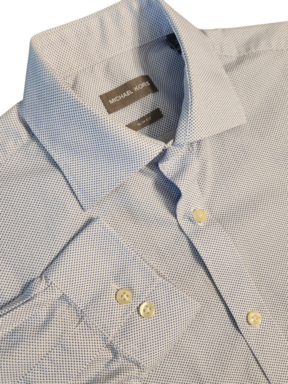 Michael Kors Slim Fit Men Medium Light Blue Microdot Spread Collar Dress Shirt